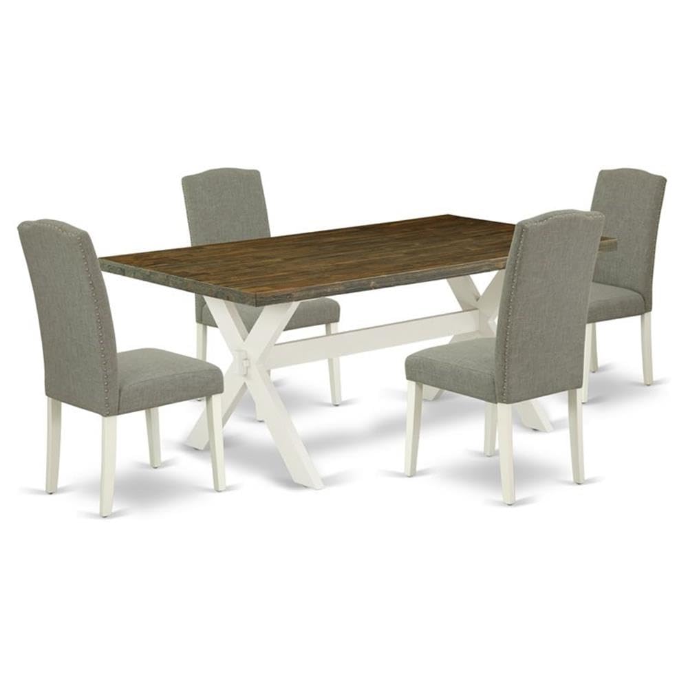 East West Furniture X077En206-5 5 Piece Modern Dining Table Set Includes A Rectangle Wooden Table With X-Legs And 4 Dark Shitake Linen Fabric Parson Chairs, 40X72 Inch, Multi-Color